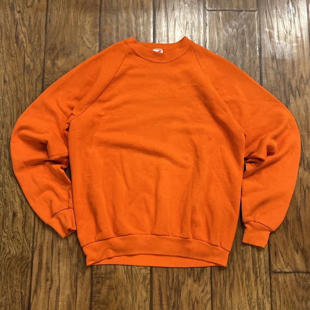 Vintage 90s Jerzees Sweatshirt Orange Blank Crewneck Pullover USA Made - Large